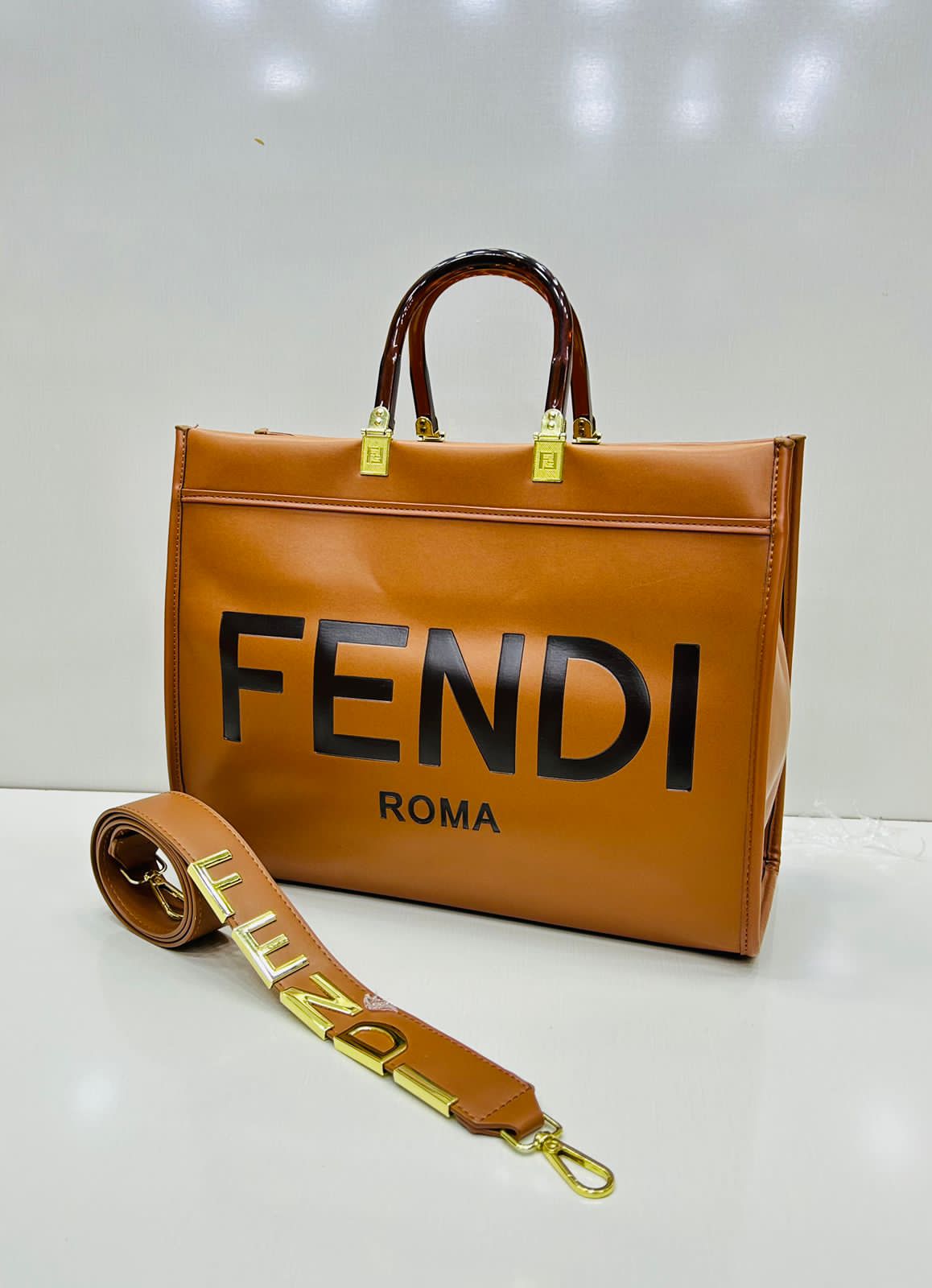 ZEVIRA'S F-E-N-D-I Premium Roma Large Tote (Mustard)