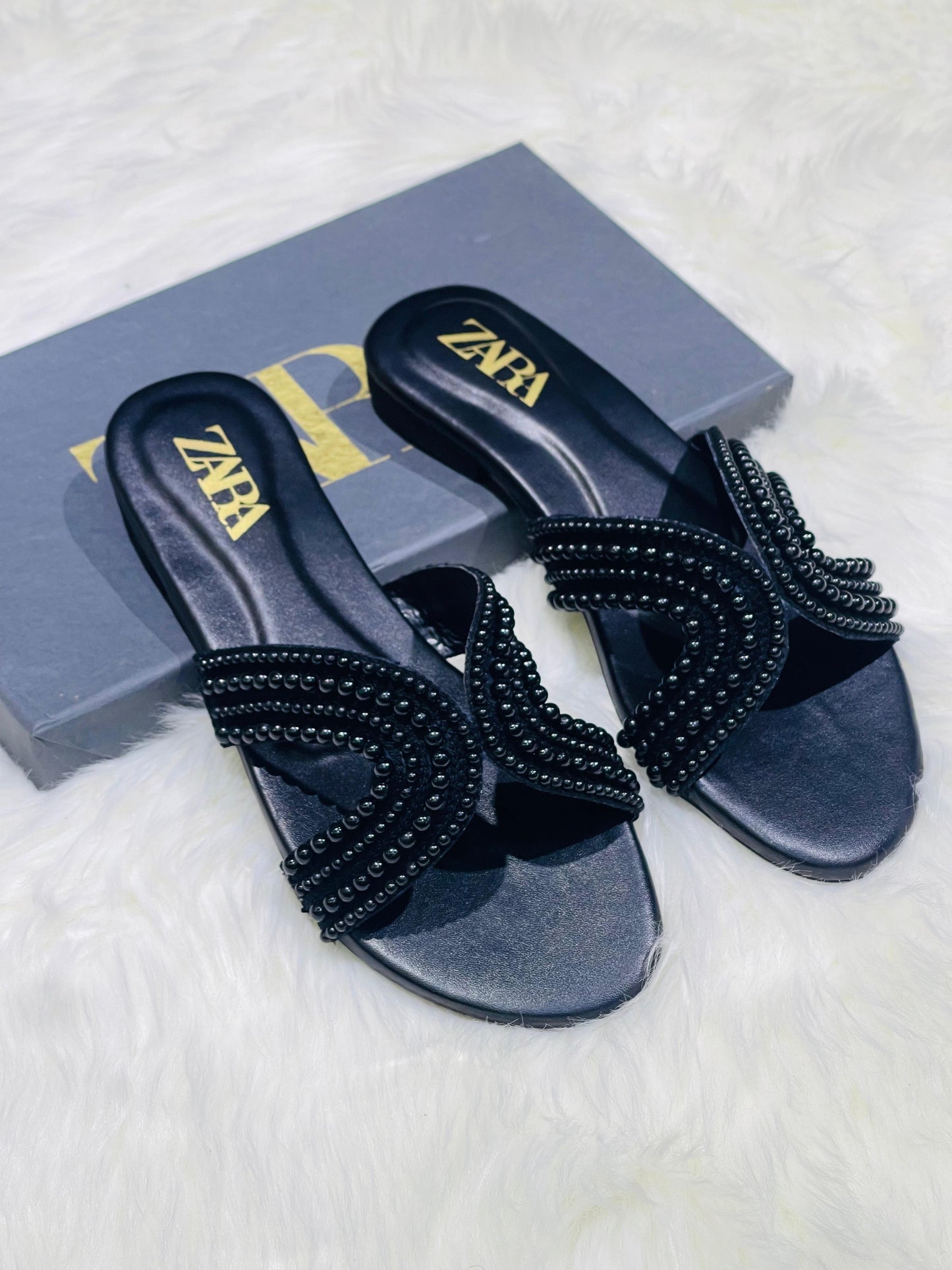 ZEVIRA'S Z-A-R-A Embroidered Flats (Black)