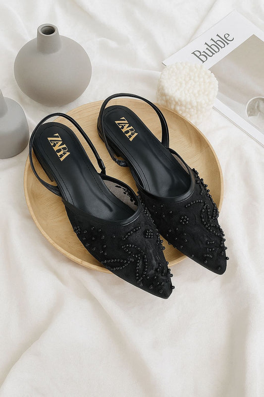 ZEVIRA'S Z-A-R-A Embroidered Flat Pumps (Black)