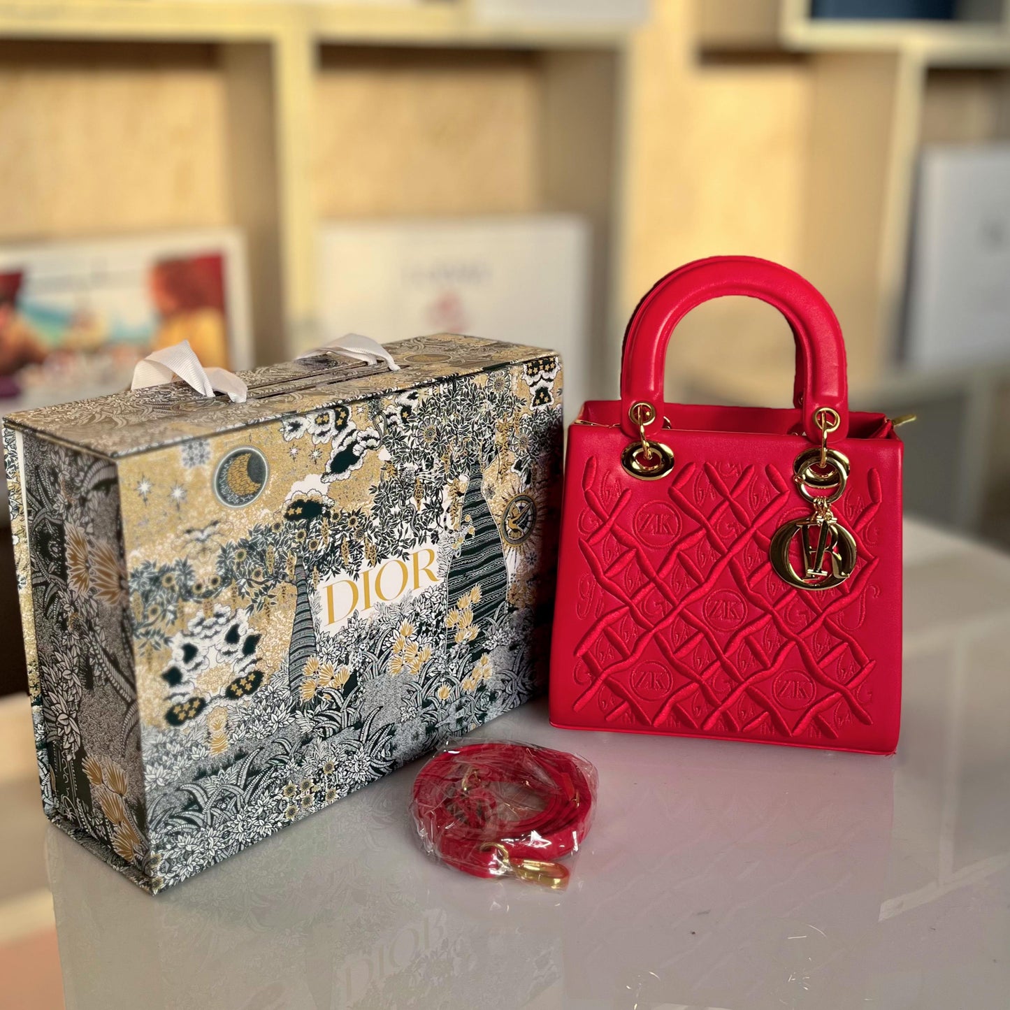 ZEVIRA'S Elegant Designer Handbag with Long Strap (Red)