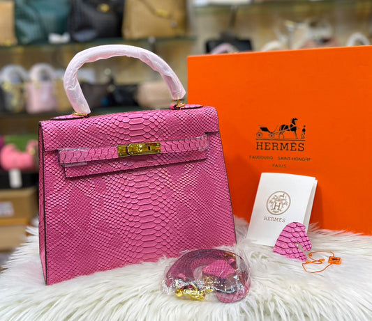 ZEVIRA'S H-MES Kelly 28cm Crocodile with Palladium Hardware (Pink)