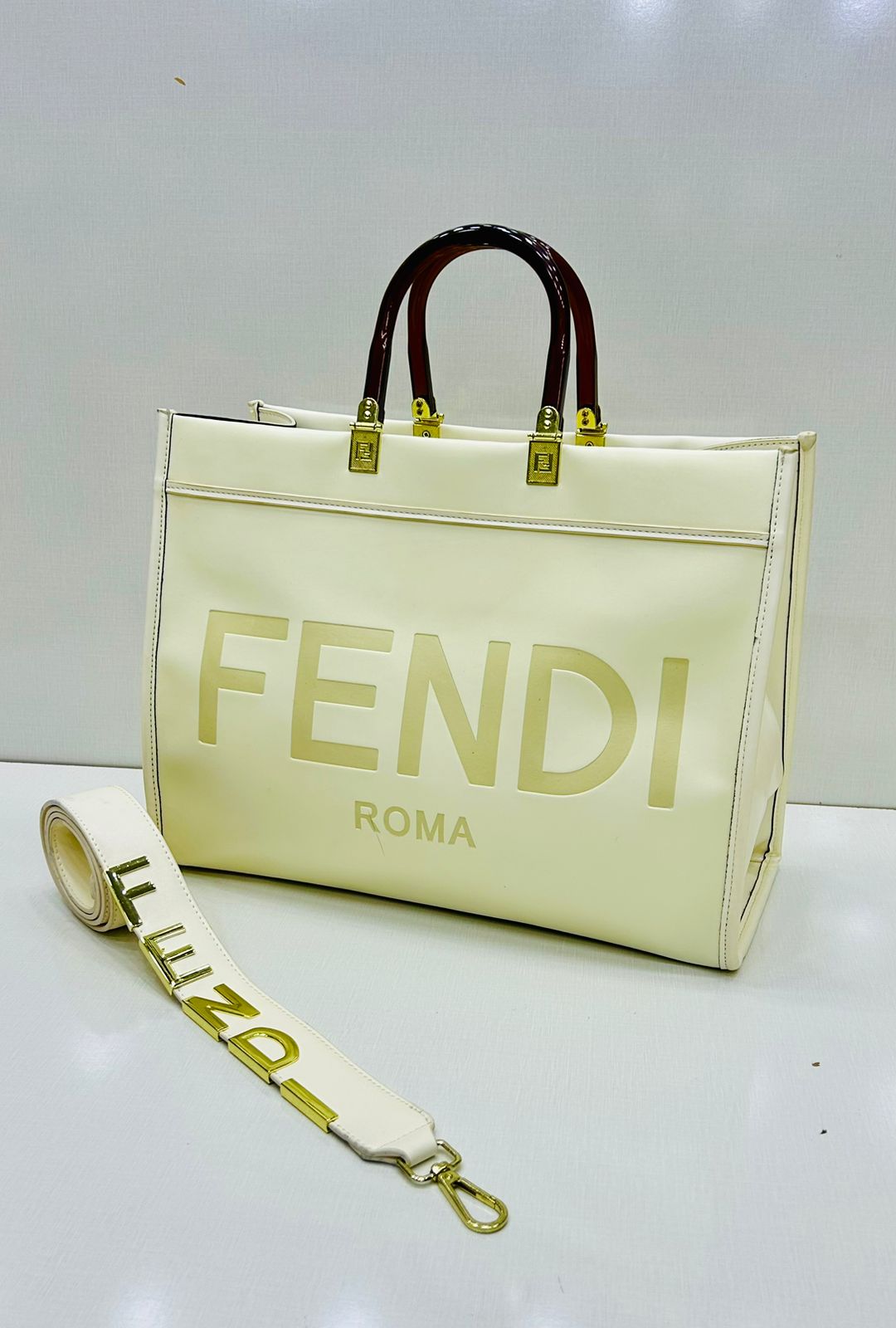 ZEVIRA'S F-E-N-D-I Premium Roma Large Tote (White 2)