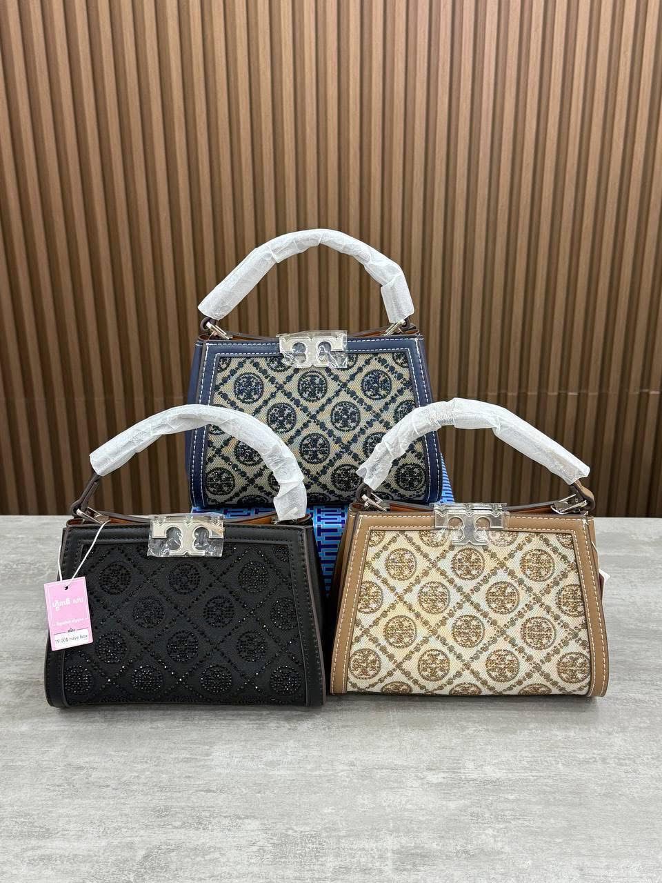 ZEVIRA'S T-B Monogram Studded Jacquard Bag (Black)