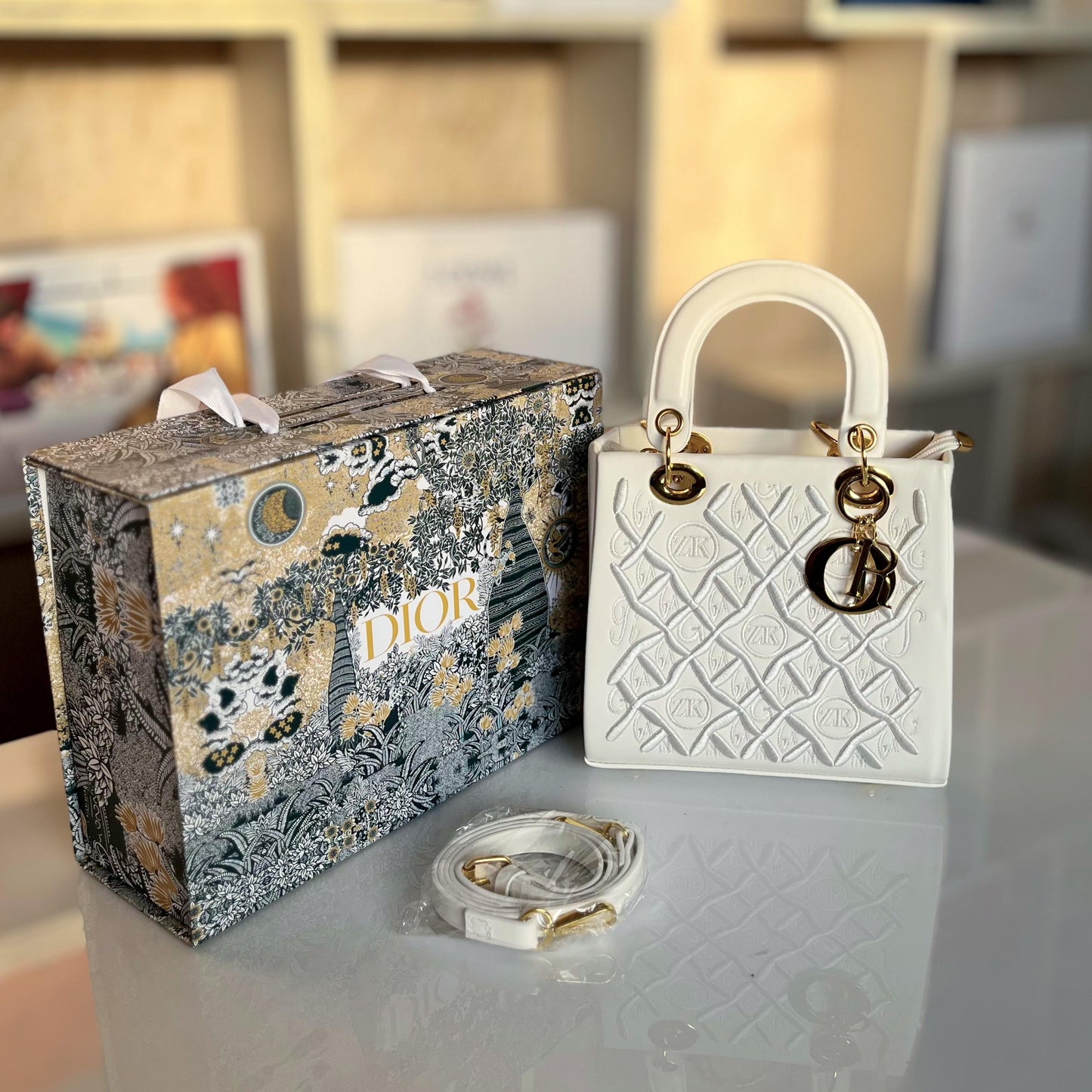 ZEVIRA'S Elegant Designer Handbag with Long Strap(White)