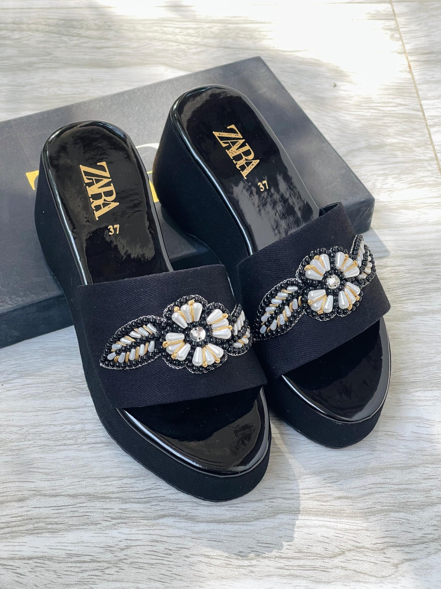 ZEVIRA'S Embroidered Women’s Wedges (Black)