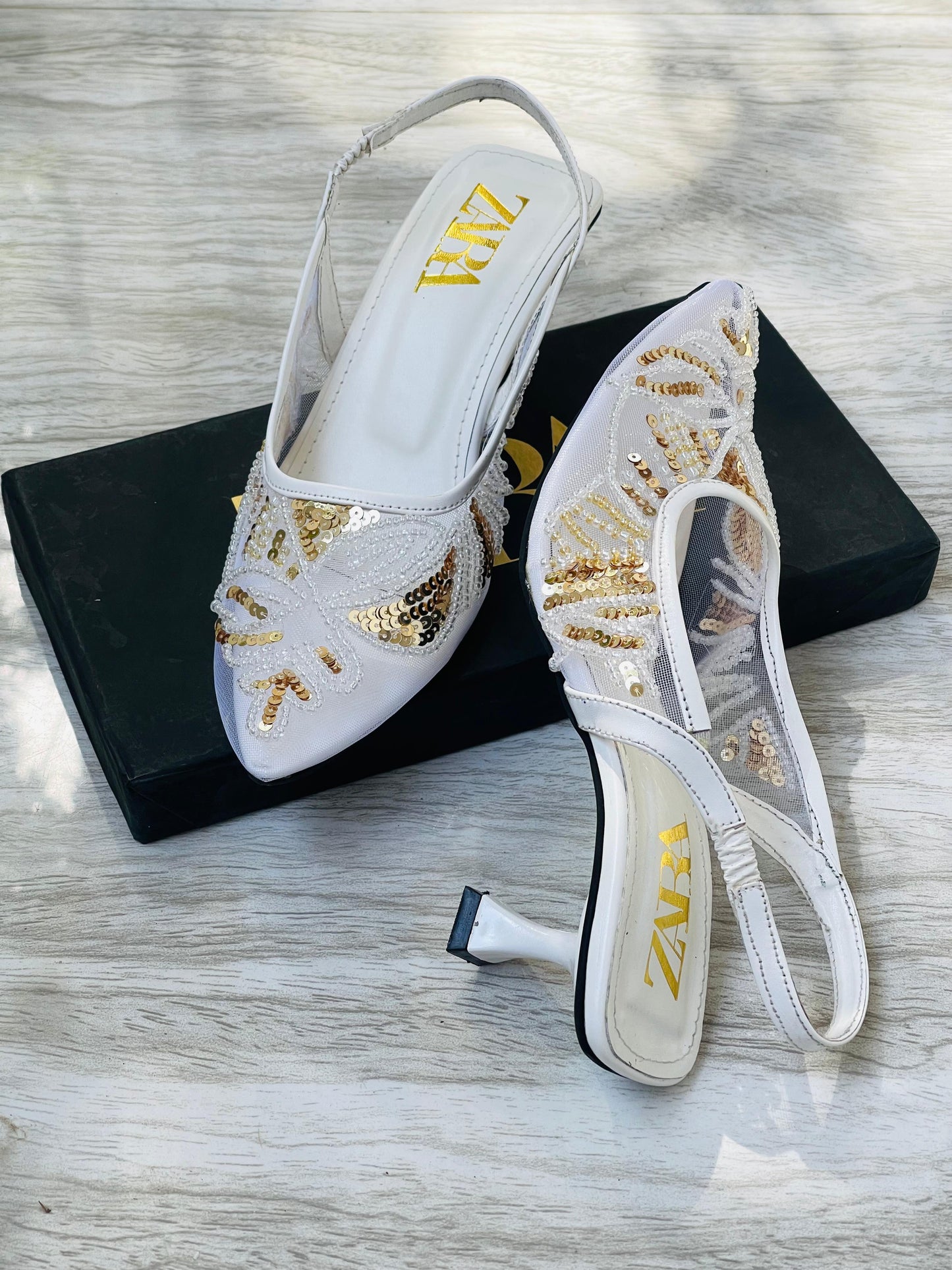 ZEVIRA'S Elegant Embroidered Slingback Pumps (White)