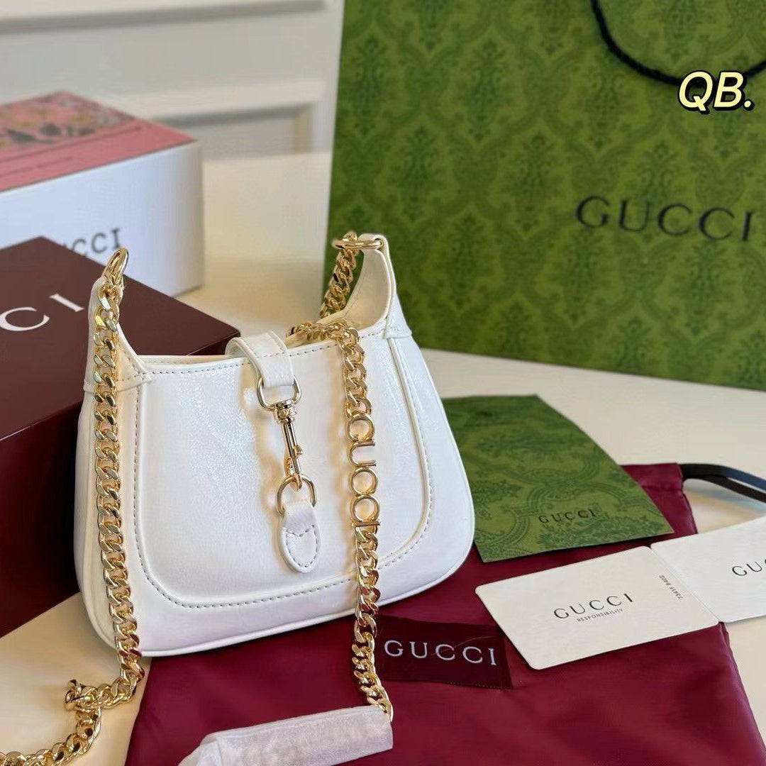 ZEVIRA'S G-U-C-C-I Jackie Notte Mini Shoulder Bag (White)