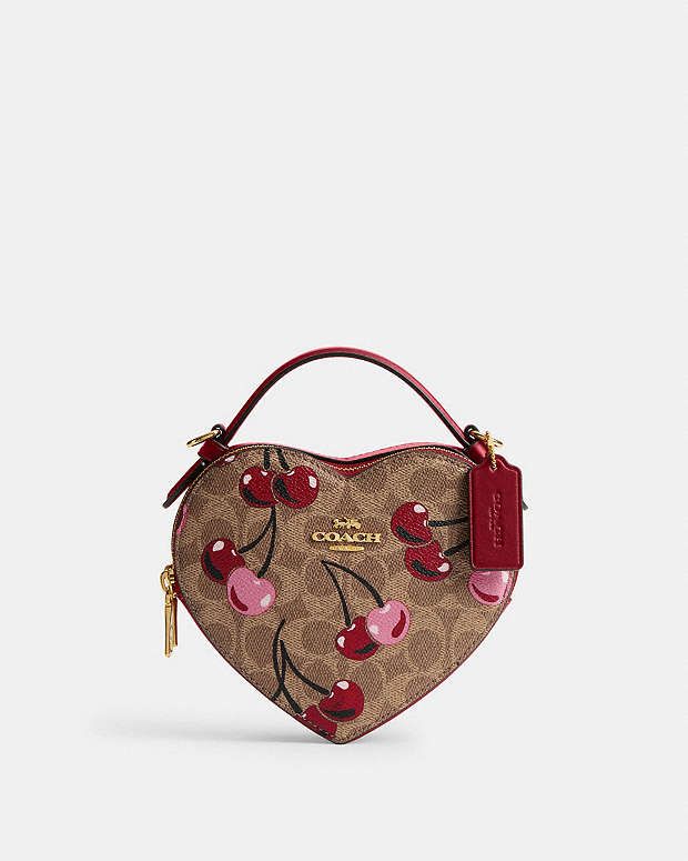 ZEVIRA'S C-O-A-C-H Heart-Shaped Crossbody Bag Signature Canvas Style (Brown)