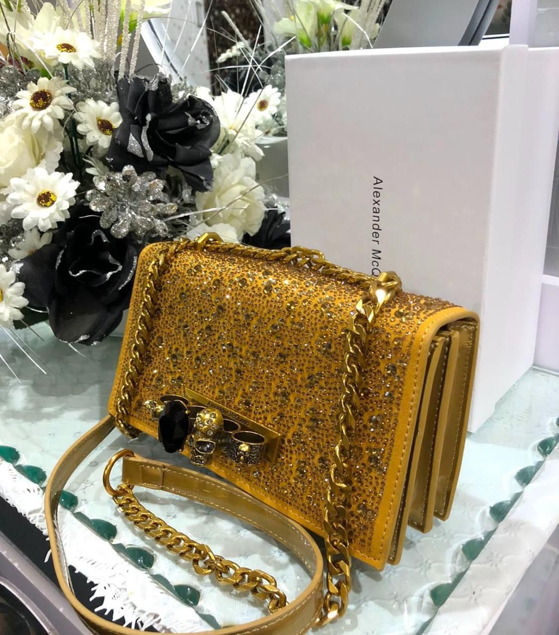 ZEVIRA'S Alex--Mc--Queen Crystal-Embellished Mini Jewelled Satchel (Golden)