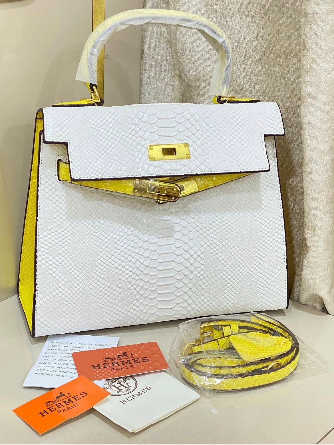 ZEVIRA'S H-MES Kelly 28cm Crocodile with Palladium Hardware (White)