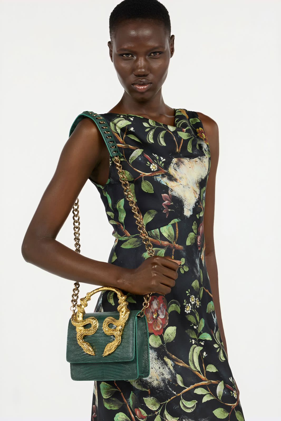 ZEVIRA'S Cobra-Textured Medium Shoulder & Hand Bag
(Green)