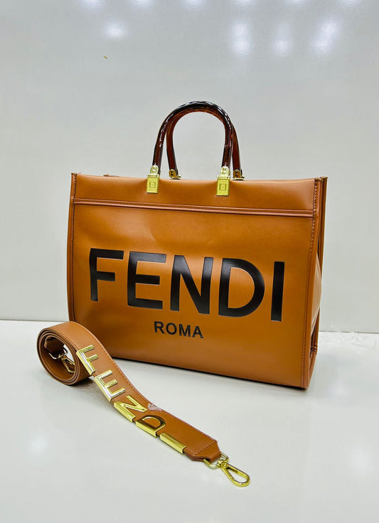 ZEVIRA'S F-E-N-D-I Premium Roma Large Tote (Mustard)