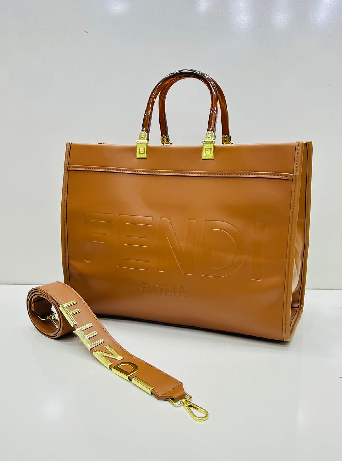 ZEVIRA'S F-E-N-D-I Premium Roma Large Tote (Mustard 2)
