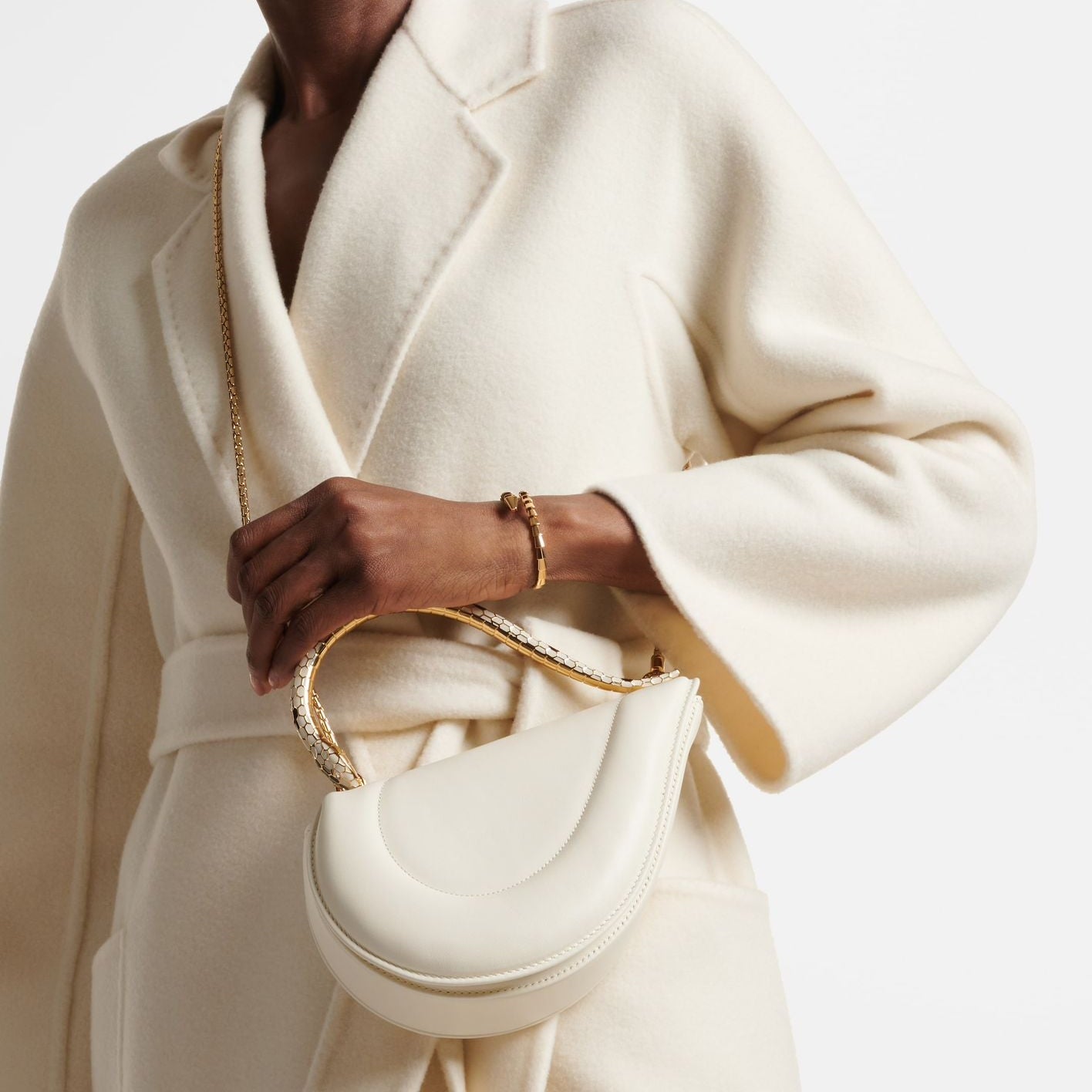 ZEVIRA'S B-V-L-G-A-R-I Serpenti Cuore 1968 Top Handle Bag (White)