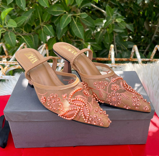 ZEVIRA'S Z-A-R-A Mesh Floral Embroidered Slingback Heels
(Beige)