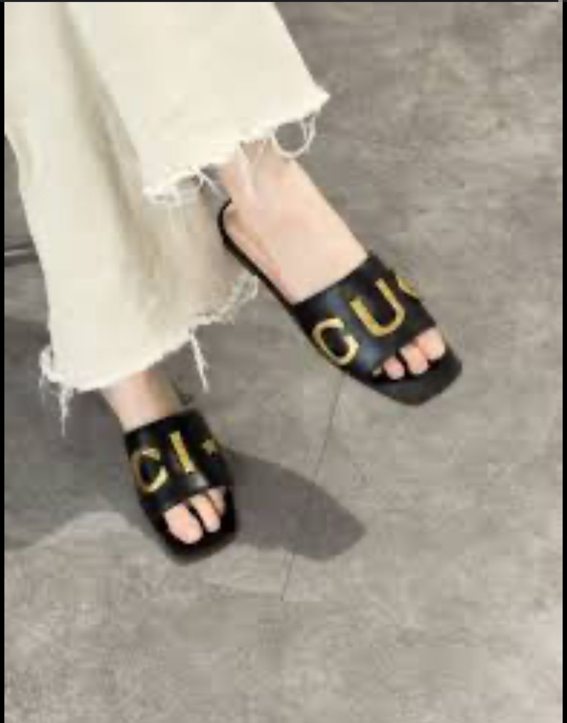 ZEVIRA'S G-U-C-C-I Imported Heeled Sandals with Signature Gold Detailing (Black)