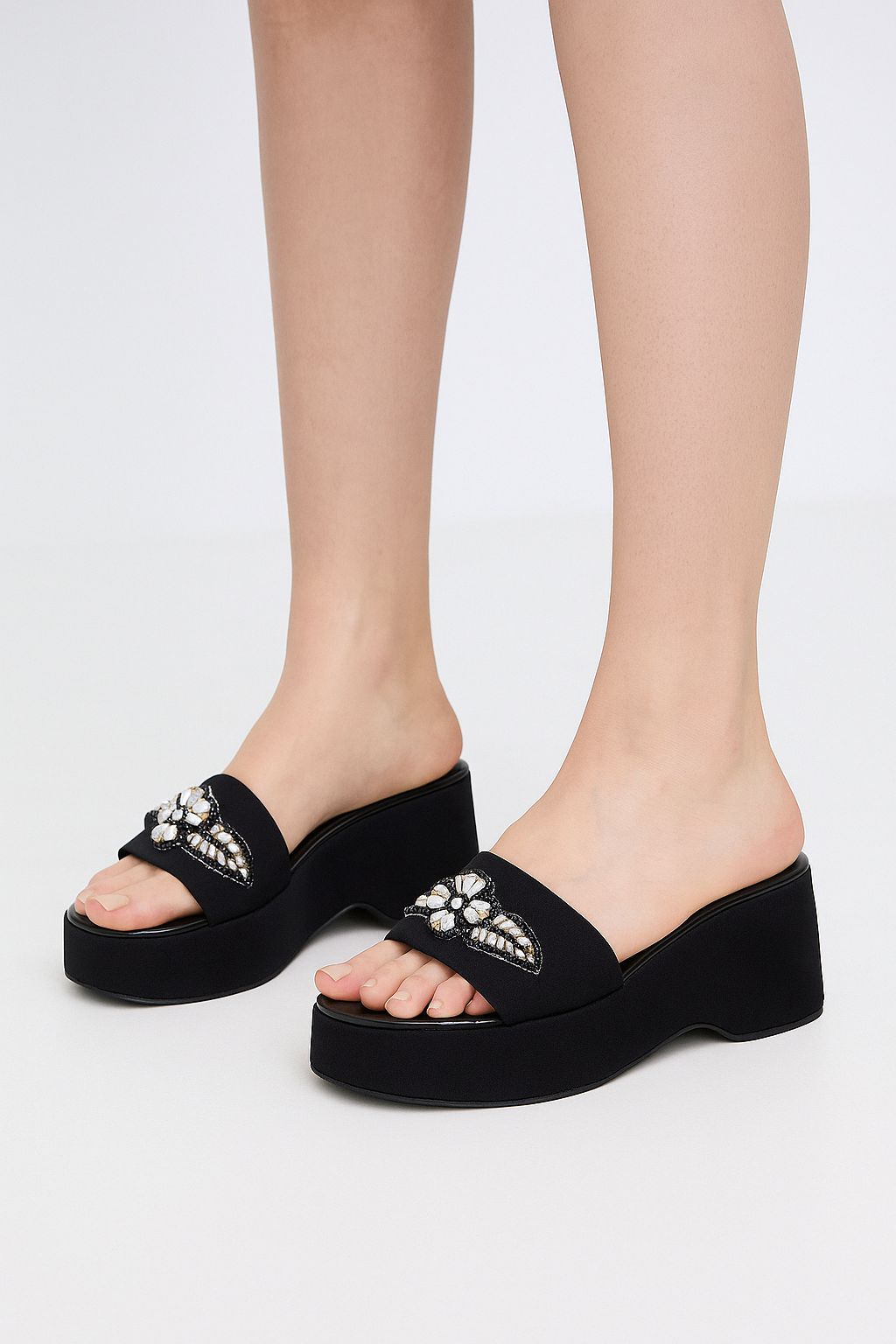 ZEVIRA'S Embroidered Women’s Wedges (Black)