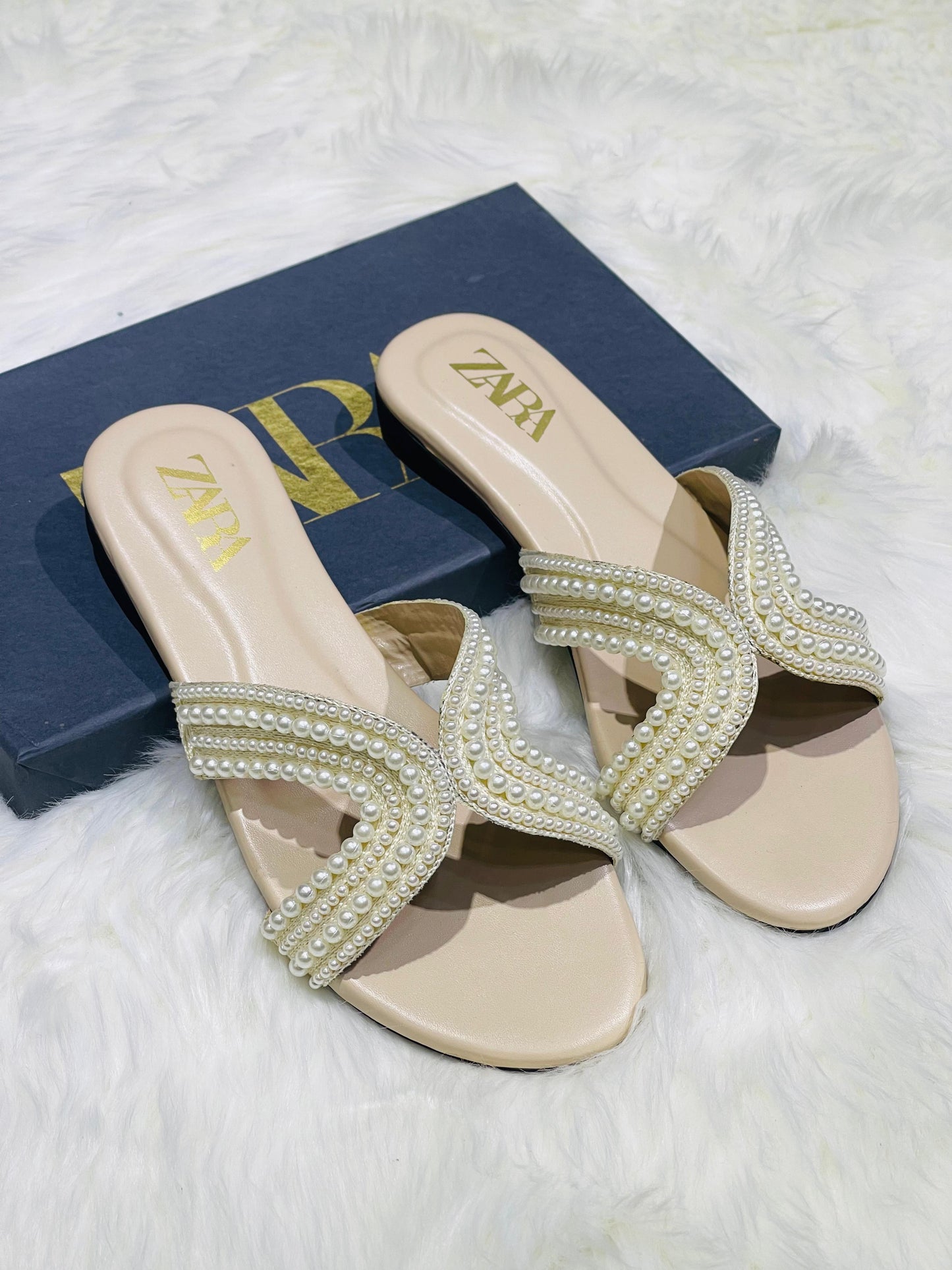 ZEVIRA'S Z-A-R-A Embroidered Flats (Beige)