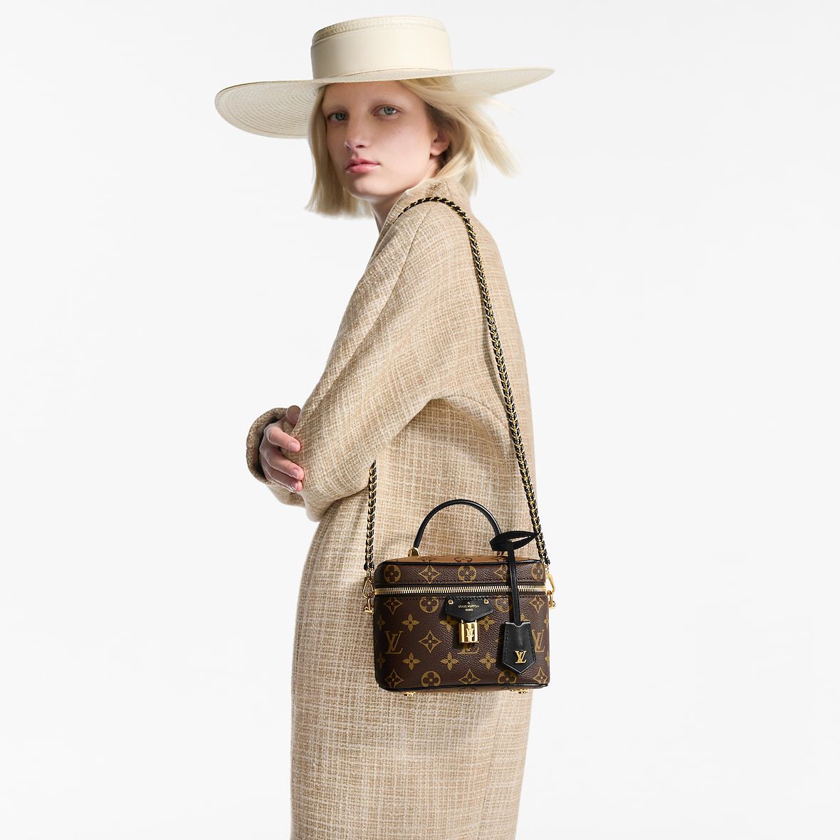 ZEVIRA'S L--V Vanity PM Monogram Reverse Canvas Handbag (Brown)