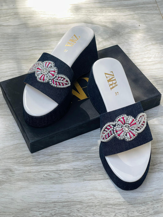 ZEVIRA'S Embroidered Women’s Wedges (White)