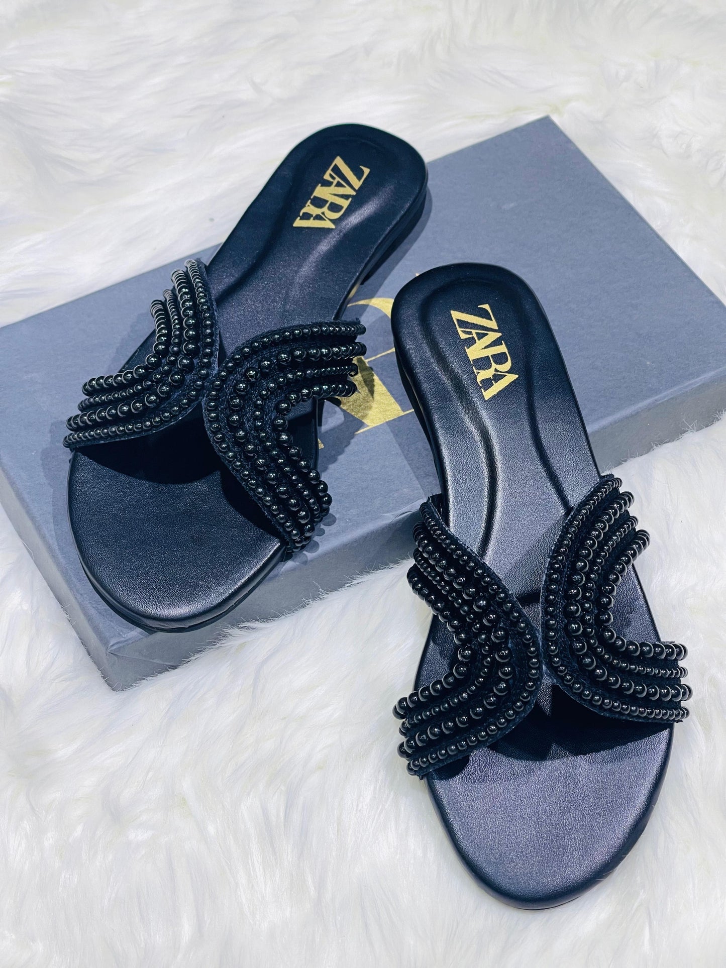 ZEVIRA'S Z-A-R-A Embroidered Flats (Black)