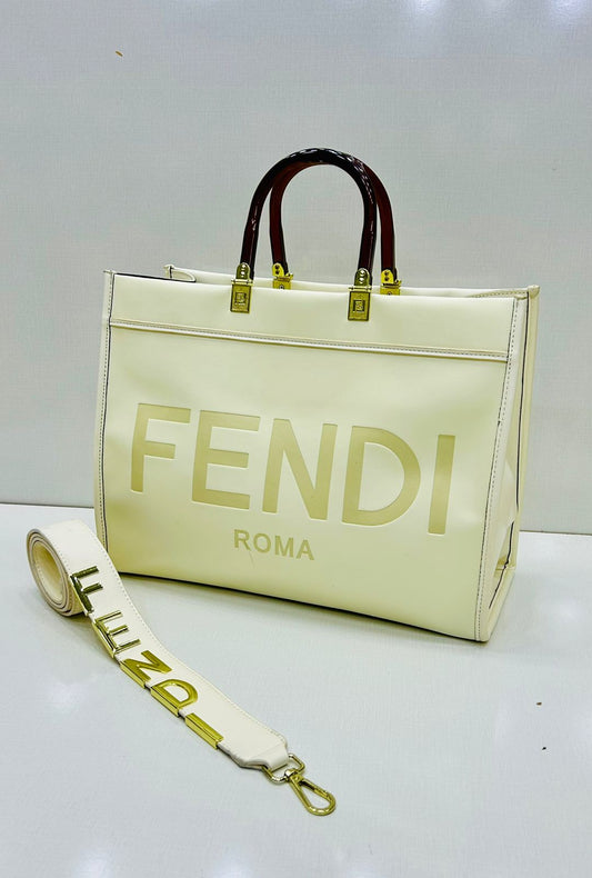ZEVIRA'S F-E-N-D-I Premium Roma Large Tote (White 2)