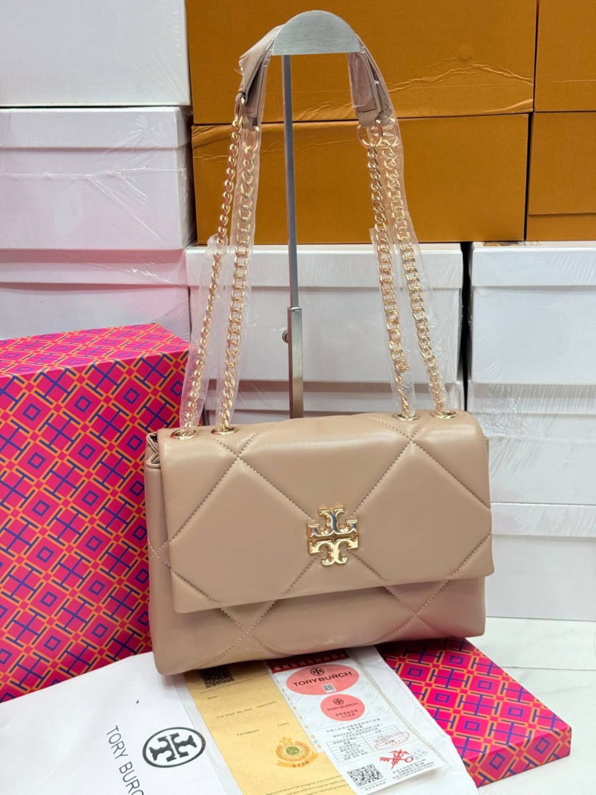 ZEVIRA'S Diamond Quilt Shoulder Bag (Beige)