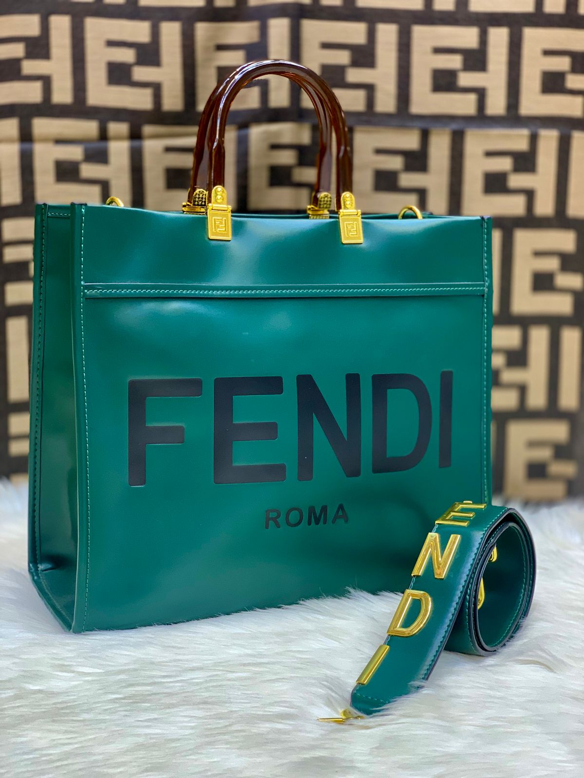 ZEVIRA'S Premium F-E-N-D-I Tote(Green)