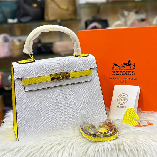 ZEVIRA'S H-MES Kelly 28cm Crocodile with Palladium Hardware (White)