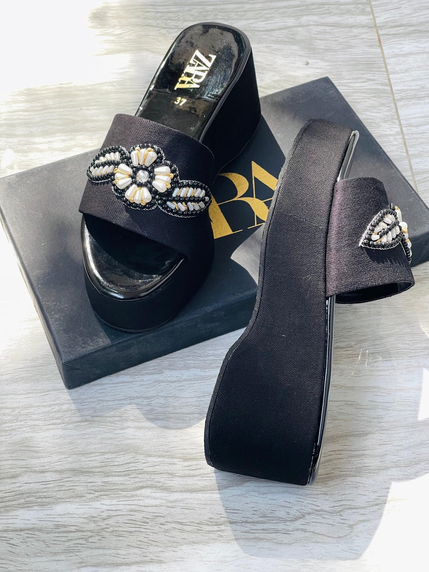 ZEVIRA'S Embroidered Women’s Wedges (Black)