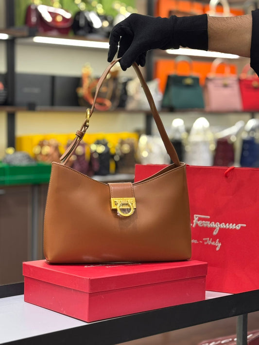 ZEVIRA'S Ferra--gamo Trif-olio Shoulder Bag Premium Italian Design 07 (Mustard)