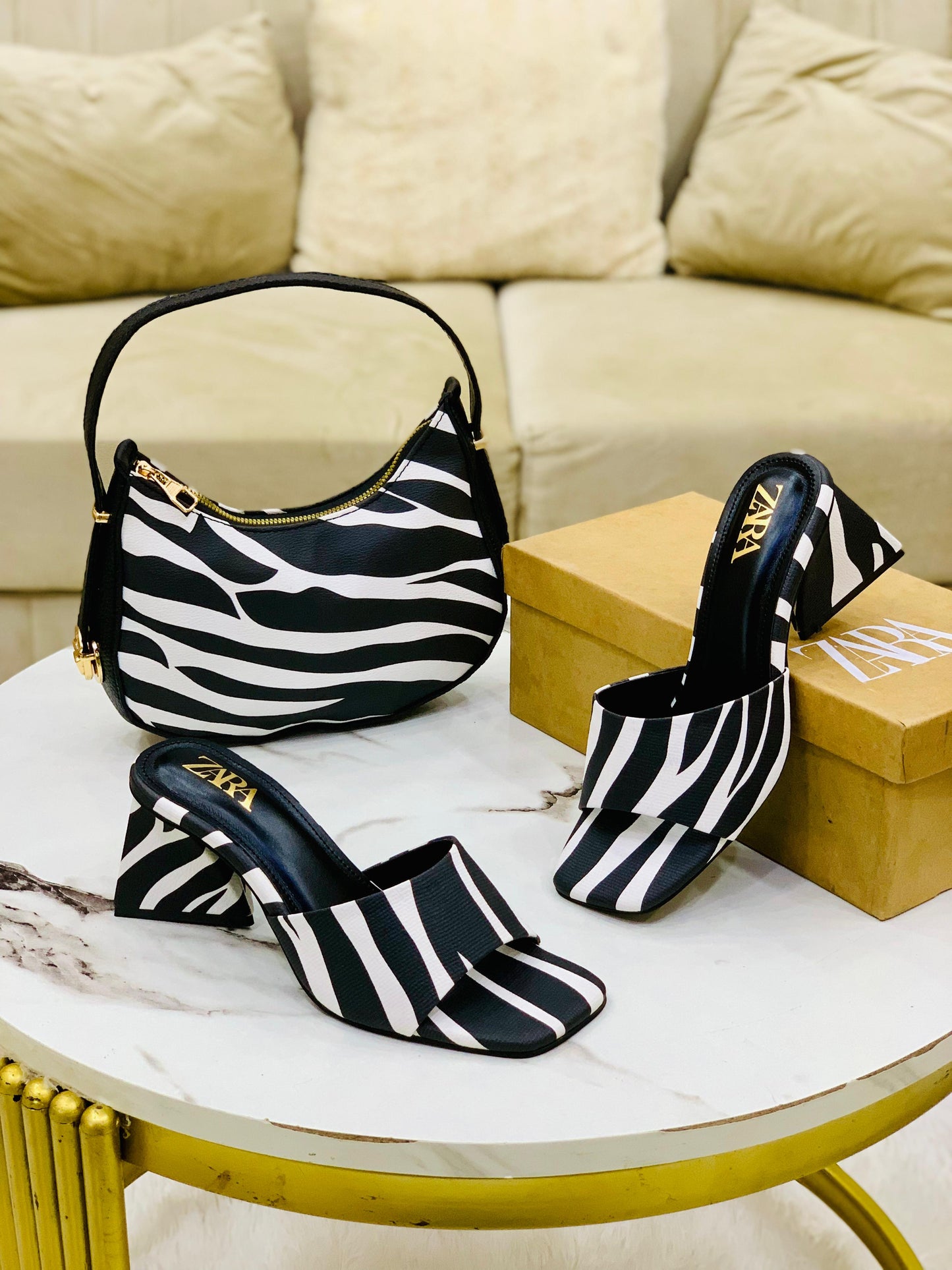 ZEVIRA'S Zebra Print Combo Deal – Heels & Moon Style Bag (36-42)