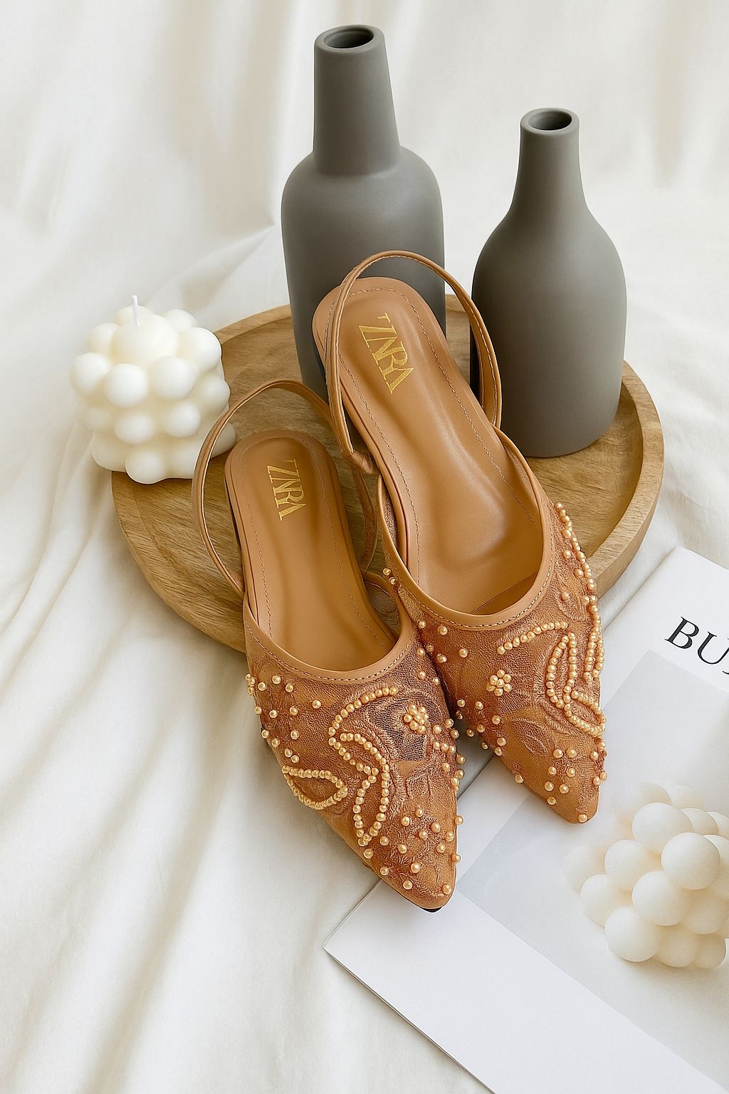 ZEVIRA'S Z-A-R-A Embroidered Flat Pumps (Mustard)