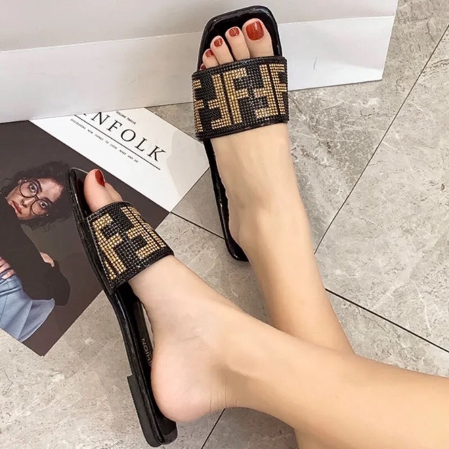 Elegant Stone-Embellished Luxury Slippers