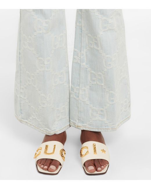 ZEVIRA'S G-U-C-C-I Imported Heeled Sandals with Signature Gold Detailing (White)