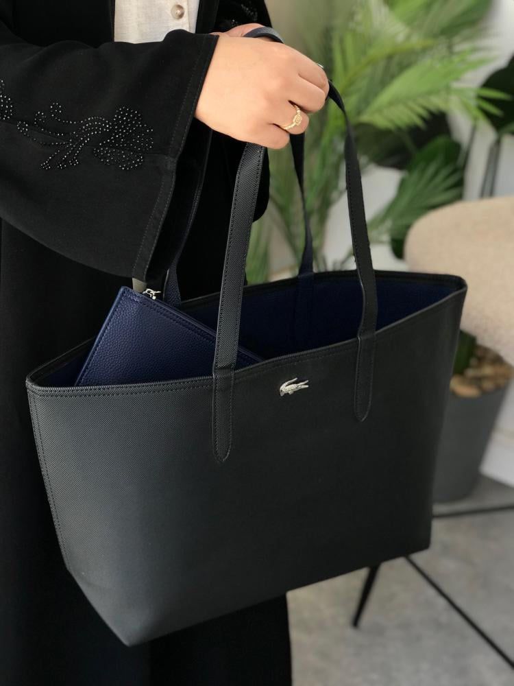 ZEVIRA'S L-A-C-O-S-T-E ANNA REVERSIBLE TOTE WITH POUCH
 (Black)