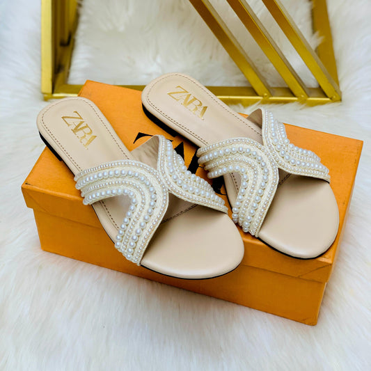 ZEVIRA'S Z-A-R-A PEARL FLAT SLIPPER (Fawn)