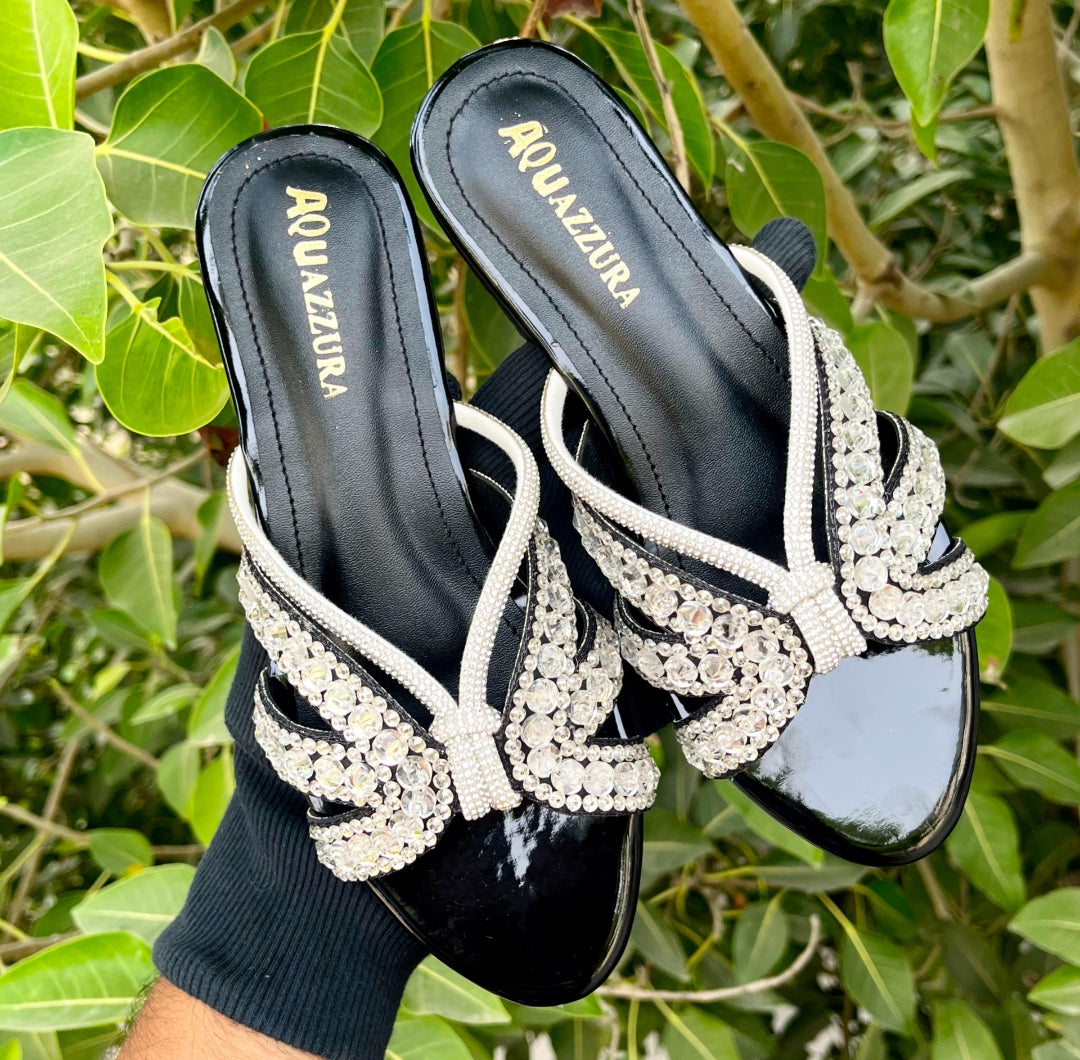 ZEVIRA'S Aqua-zzura Flat Slides (Black)