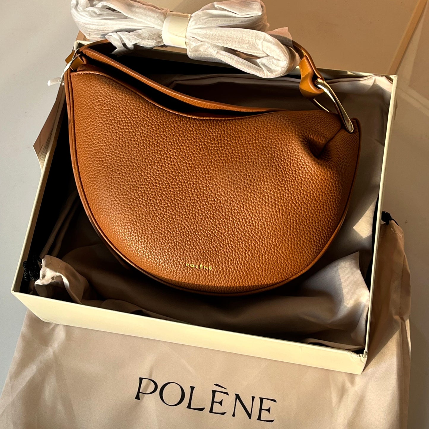 ZEVIRA'S P-O-L-E-N-E Textured Cognac Shoulder Bag (Mustard)