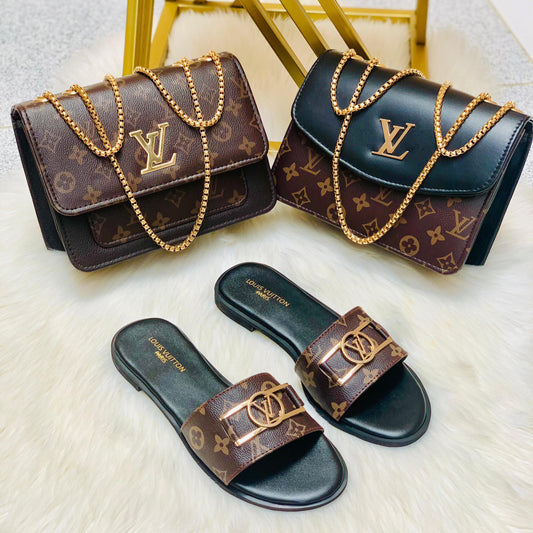 L--V Lock Slippers + Crossbody Bag (2 Colors)