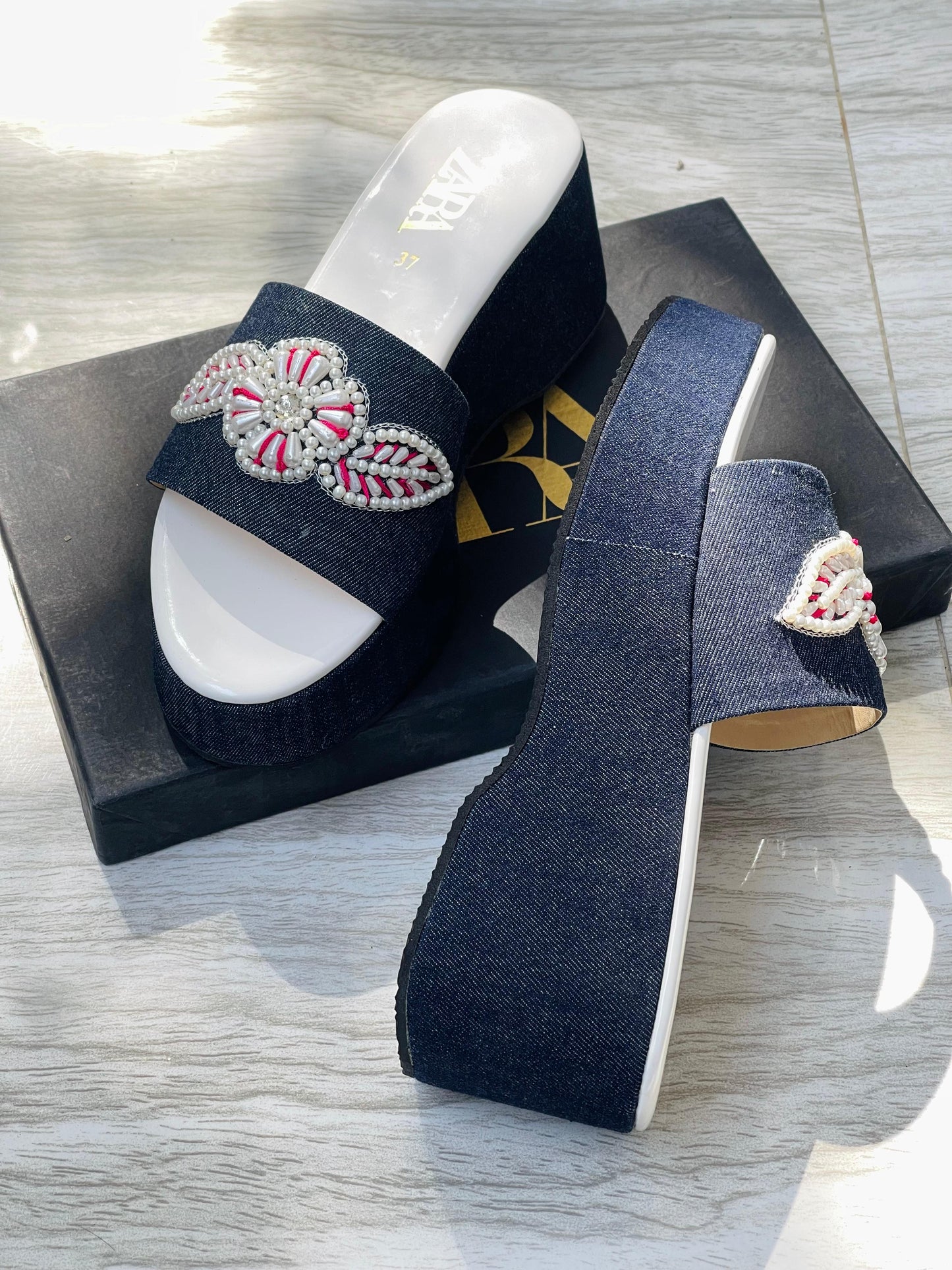 ZEVIRA'S Embroidered Women’s Wedges (White)