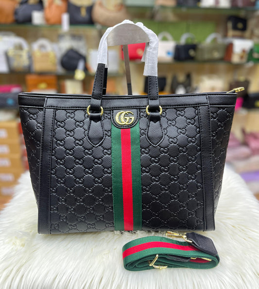 ZEVIRA'S G-U-C-C-I Soft Leather Tote Bag (Black)