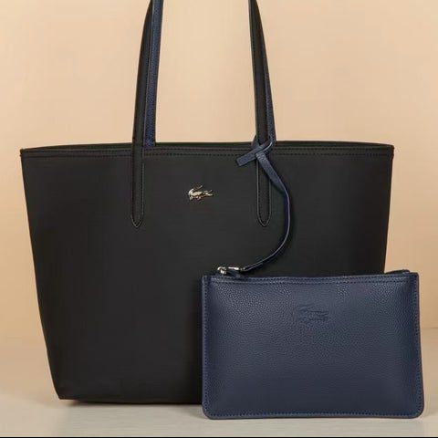 ZEVIRA'S L-A-C-O-S-T-E ANNA REVERSIBLE TOTE WITH POUCH
 (Black)