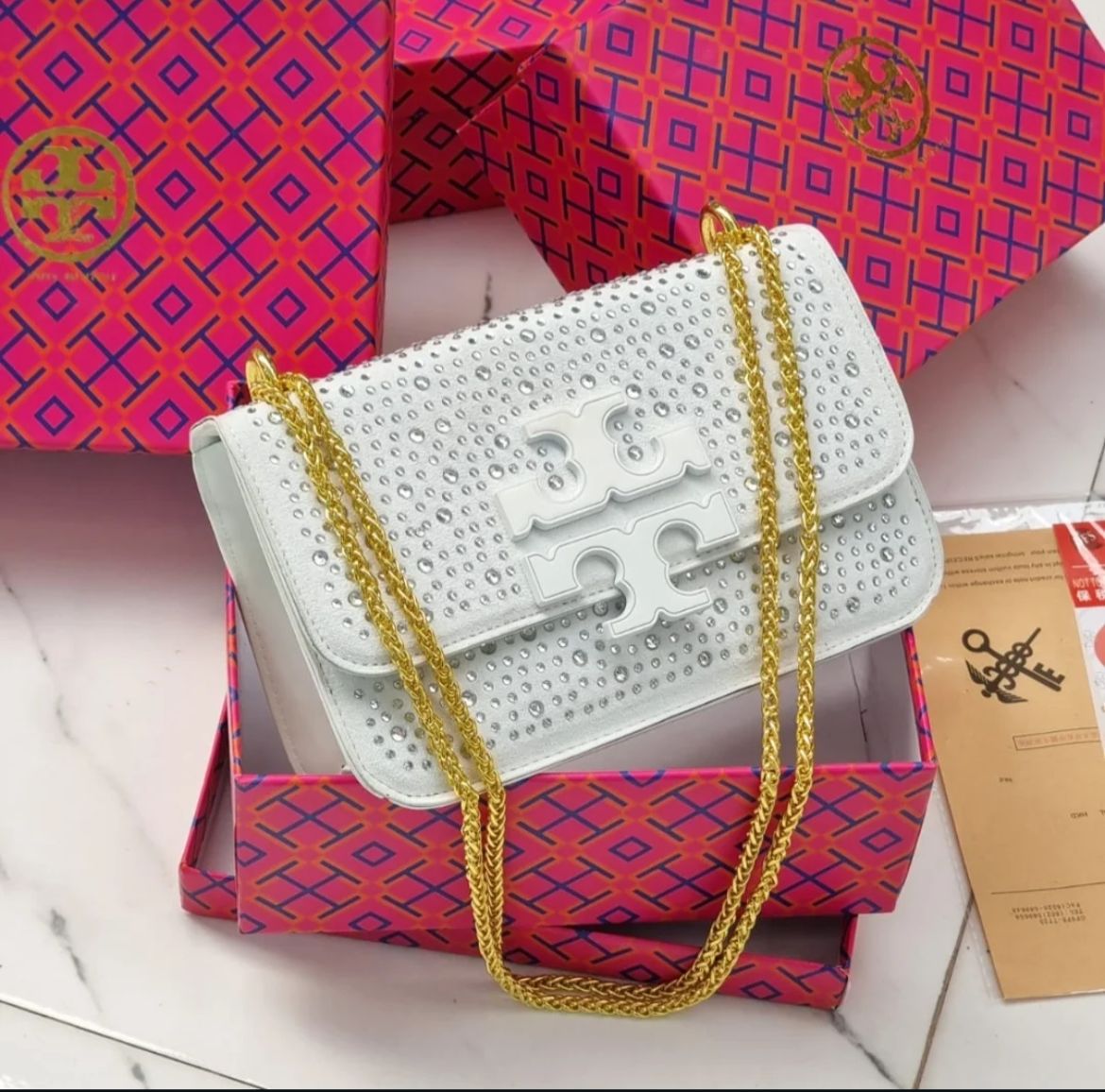 ZEVIRA'S T-B Premium Crossbody Bag with Long Chain 06 (White)