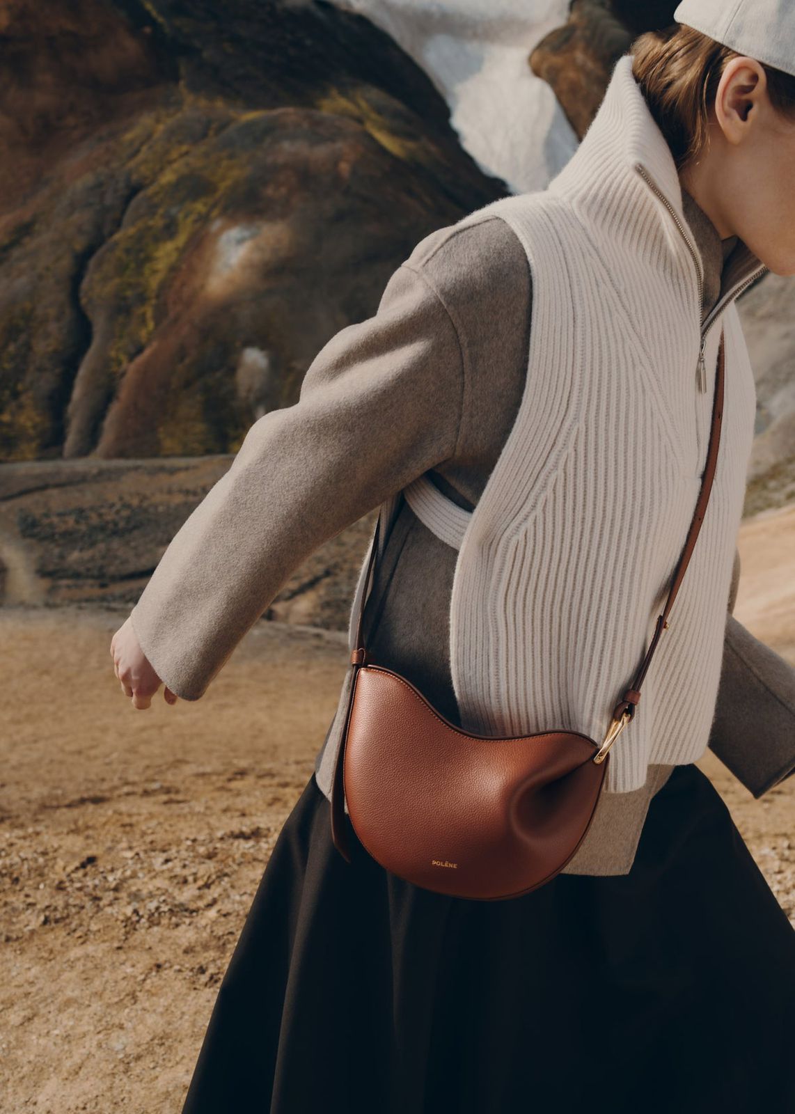 ZEVIRA'S P-O-L-E-N-E Textured Cognac Shoulder Bag (Mustard)