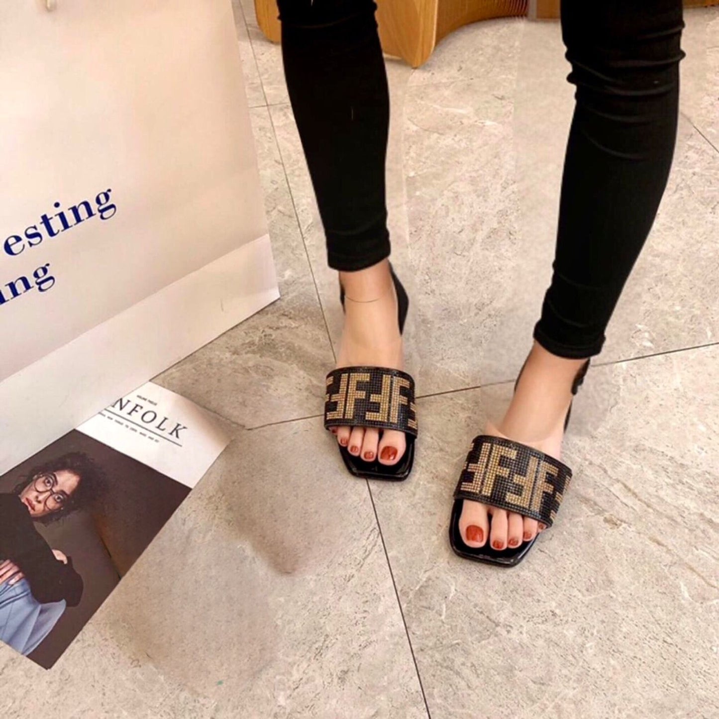 Elegant Stone-Embellished Luxury Slippers