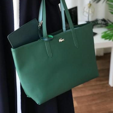 ZEVIRA'S L-A-C-O-S-T-E ANNA REVERSIBLE TOTE WITH POUCH
 (Green)