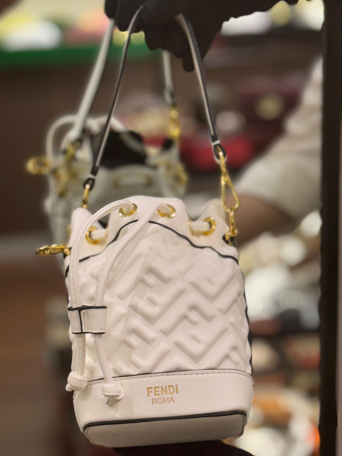 ZEVIRA'S F-E-N-D-I Mon Tresor Bucket Bag (White)