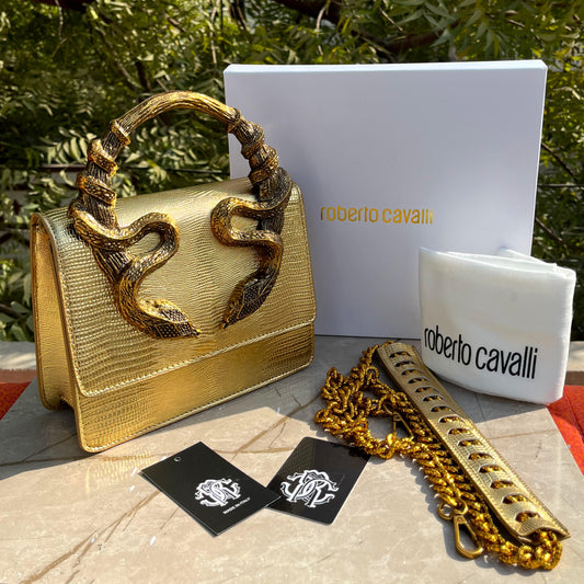 ZEVIRA'S Cobra-Textured Medium Shoulder & Hand Bag
(Golden)