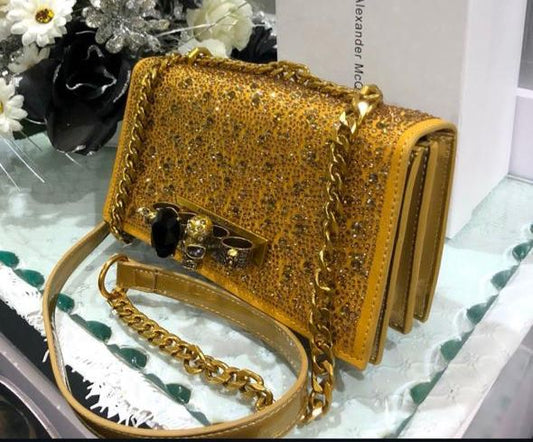 ZEVIRA'S Alex--Mc--Queen Crystal-Embellished Mini Jewelled Satchel (Golden)